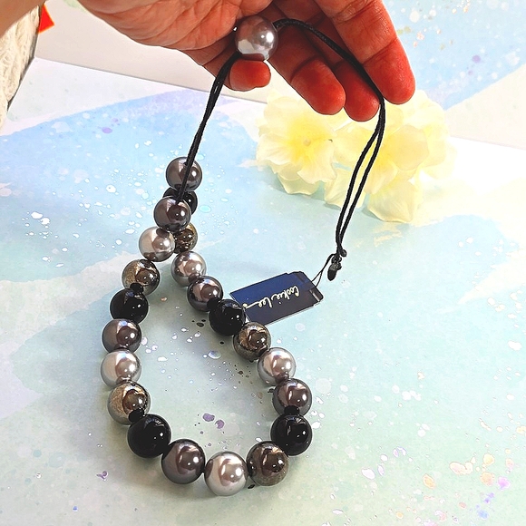 Black Gray Chrome Silver Bead Necklace - Picture 2 of 2